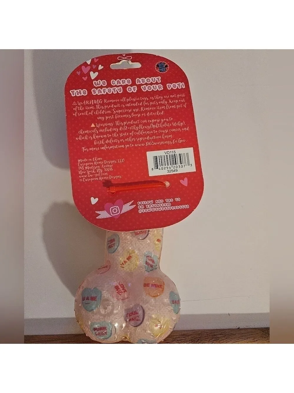 European Home Designs Squeaky Bone Dog Toy Rose Scented